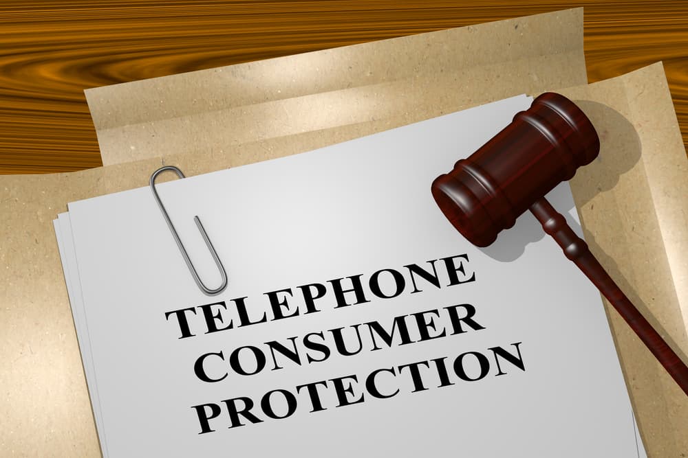 3D illustration showing legal document with title 'TELEPHONE CONSUMER PROTECTION